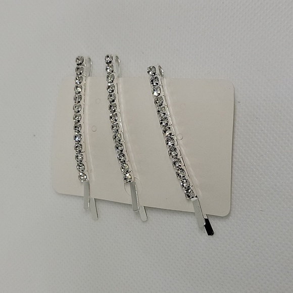 Rhinestone Silver Tone 2.5" Hair Pins Set of 3 - Picture 1 of 4